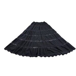 Cleobella XS Black Boho Maxi Skirt With Crochet Lace Hem Blend Detail (BB368)